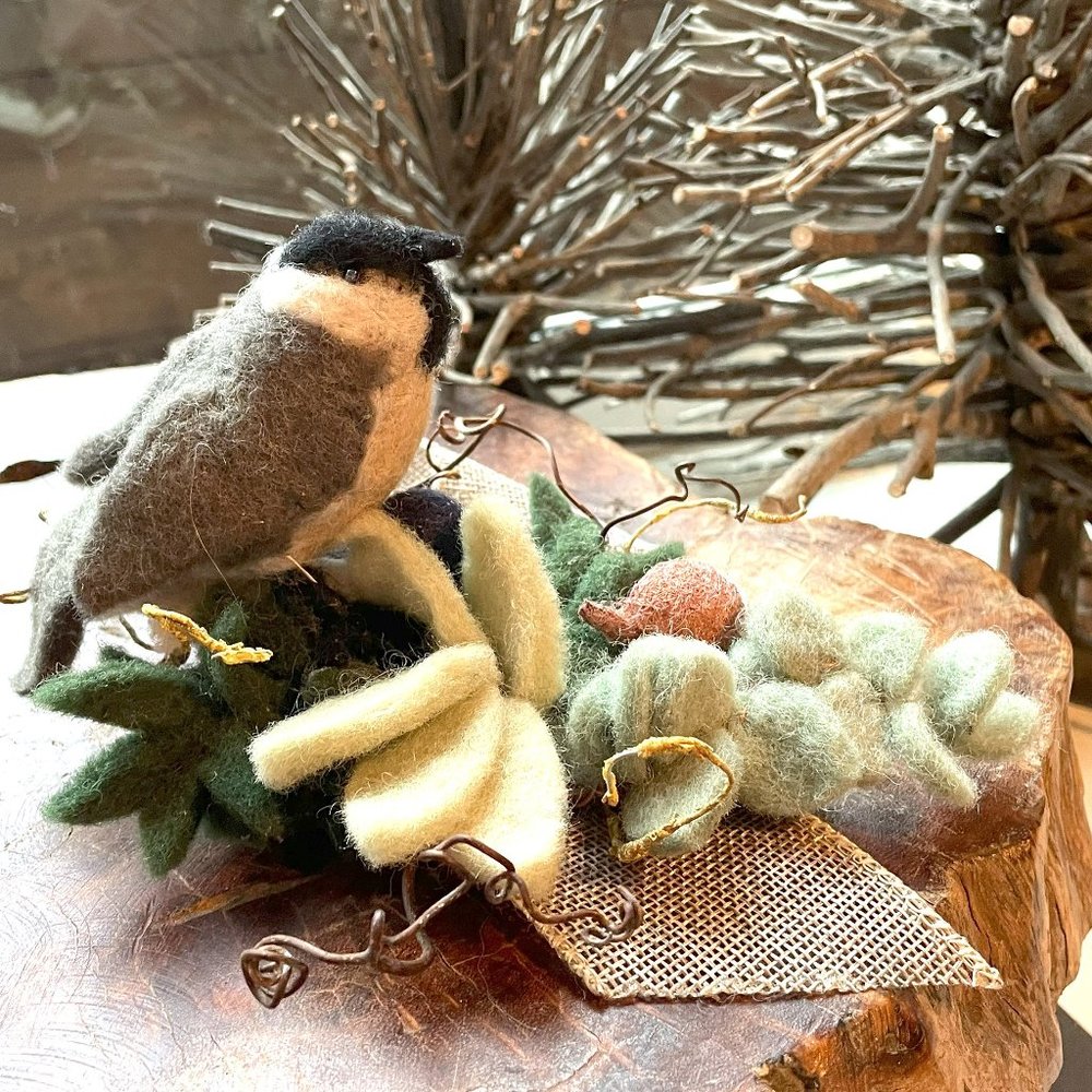 Anthropologie Felted Wool Chickadee Clip Ornament Decor * NEW * Handcrafted Bird